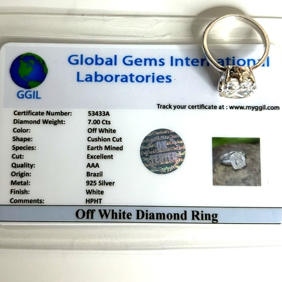 Genuine 7.00 CTs Off White Diamond Ring Cushion Cut 925 Silver - Picture 11 of 12